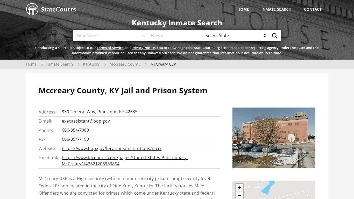 McCreary USP Inmate Records Search, Kentucky - StateCourts