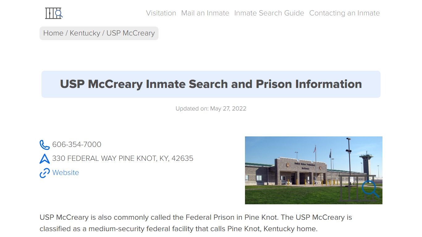 USP McCreary Inmate Search, Visitation, Phone no ...